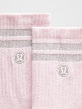 NEW Lululemon Daily Essentials Socks Size M Light Pink Silver Stripe Embroidered